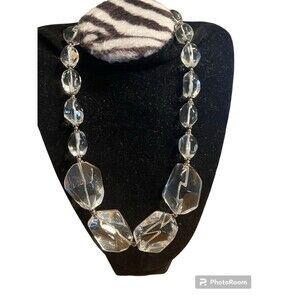 Chunky clear glass bead necklace, heavy, statement,  16" + 1" extender